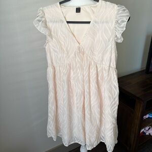 SHEIN Cream Babydoll Dress Ruffle Sleeve Textured Mini